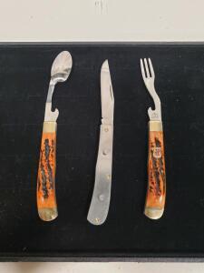 A.W. Wadsworth & Son Germany Hobo Knife &ndash; Folding Camp Utensil Set, Jigged Bone Handle, ca. 1905&ndash;1922