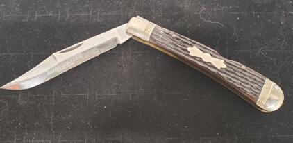 Winchester Folding Pocket Knife, USA, Clip Point Blade, Jigged Handle, Bowtie Inlay, 3.5" Blade