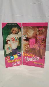 FAO Schwarz Shopping Spree Barbie 1994 & Caboodles Barbie 1993 Glitter Beach Makeup, NRFB, Mattel
