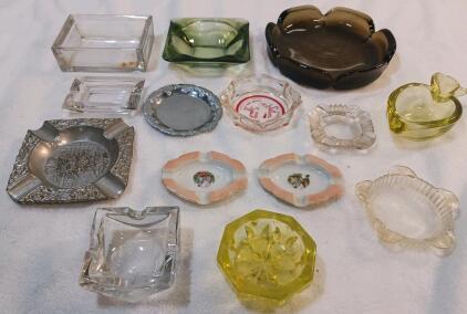 14-Piece Assorted Vintage Ashtray Collection &ndash; Glass, Ceramic, Metal, Silver Spur Casino