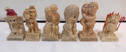 Vintage Comic Figurines Set Russ Berrie/Bradley Style 1970s, 5.5&rdquo; Tall, Googly Eyes, 6 Pcs