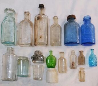 Antique Glass Medicine & Apothecary Bottles Lot - WMS, TMS, Cobalt, Green, Clear (1880s-1940s)