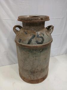 Vintage Galvanized Steel Milk Can 10 Gallon, Classic Dairy P75, Lid Included, Rust Patina