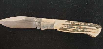 Blackjack Knives Folding Knife, Stag Handle, Drop Point 3.75" Blade, USA, Lockback