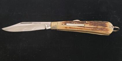 William Rodgers Sheffield England Stag Handle Folding Pocket Knife Clip Point Slip Joint