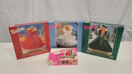 Barbie Holiday 120-Piece Puzzle Set (1988, 1989, 1991) & 1990 Trading Cards Holiday Edition #9239