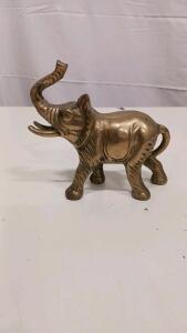 Brass Elephant Figurine, 6" Tall, Handcrafted, India, Polished Finish, Up-Trunk Design