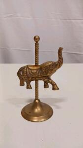 Brass Elephant Figurine &ndash; Decorative Vintage Bell or Paperweight, 6" Tall, India, Brass Finish