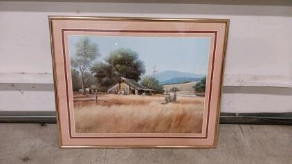 Gene Speck Signed Rural Barn Landscape 30"x30" Framed Print, Double Matted Gold Frame