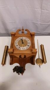 Weight-Driven Wall Clock, Mechanical Pendulum, Solid Wood Case, Brass Weights, Roman Numerals