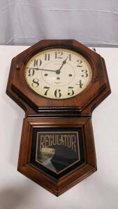Verichron Wall Regulator Clock, Westminster Chime, Quartz Movement, Oak Finish, 24"x13"