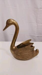 Vintage Brass Swan Planter Bowl, 10" Mid-Century Animal Figurine, Decorative Open Back