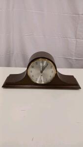 Elgin Quartz Tambour Mantel Clock, Wood Case, Westminster Chime, Japan, Silver Dial, 18"