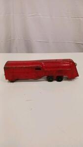 Pressed Steel Streamlined Red Toy Truck, Circa 1935-1950, Art Deco Design, Double Rear Axle