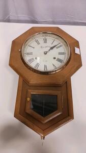 Montgomery Ward 31-Day Mechanical Regulator Wall Clock, Oak, Roman Numerals, Vintage