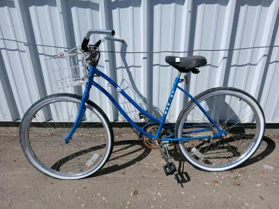 Murray 26" Steel Cruiser Bicycle, Step-Through Frame, Front Basket, Single Speed, Blue