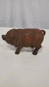 Antique Cast Iron Piggy Bank, Pig Still Bank, Circa 1920s-1940s, 6.5", Rusted Finish, USA