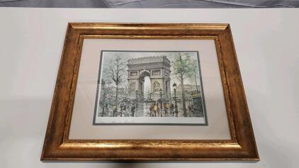 J. Linardos Arc de Triomphe Paris Framed Art Print, Gold Frame, Signed in Plate