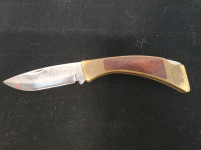 Browning USA Folding Hunter Knife Brass/Wood Utah Power & Light Co 3.75" Blade Lockback