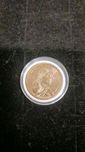 U.S. Native American $1 Coin, Sacagawea Obverse, "Three Sisters" Reverse, Manganese-Brass, Capsule