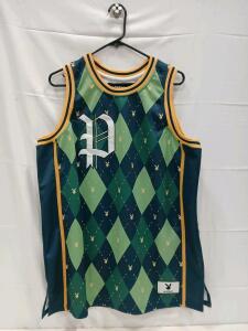 Playboy Argyle Basketball Jersey &ndash; Green, Navy & Yellow, X-Large &ldquo;P&rdquo; Logo, All-Over Bunny Print