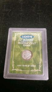 1964 Silver Roosevelt Dime with Certificate of Authenticity, Last Year 90% Silver, #15763