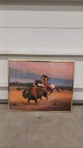 Framed Native American Buffalo Hunt Print by R. Fastwolf