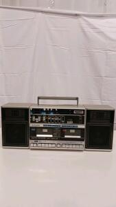 Sanyo MW240 Stereo Boombox, Dual Cassette, FM/AM, Korea, AC/DC, Auto Reverse, Woods Adapter