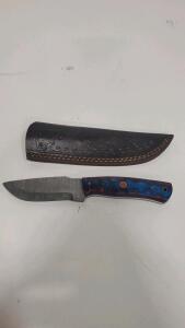 Custom Bushcraft Fixed Blade Knife, 4.25" Blade, Resin Mosaic Handle, Leather Sheath Included