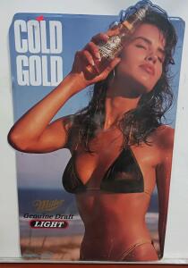 Miller Genuine Draft Light "Cold Gold" Embossed Tin Beer Sign, 1990s, Approx. 24"x16"
