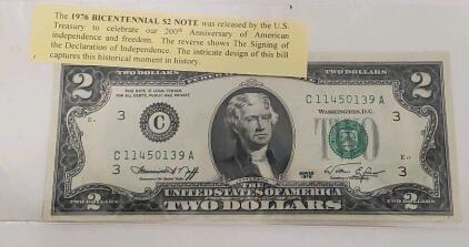 1976 $2 Bicentennial Note, Series 1976, Philadelphia, Simon/Neff, C11450139A, Thomas Jefferson