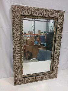 Ornate Embossed Botanical Rectangular Wall Mirror, 32"x44", Antique Cream/Bronze Frame