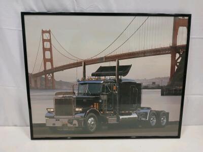 Peterbilt Truck Golden Gate Bridge 24"x30" Framed Landscape Art Photo Print with Hanging Hardware