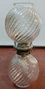 Clear Swirl Pattern Glass Oil Lamp, Table Model, Brass Burner, 10-12" Tall, No Chimney