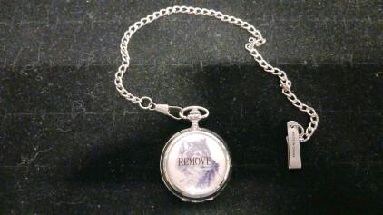 Wolf Motif Pocket Watch, Analog Quartz Movement, 1.8" Case, Metal Chain, Made in China