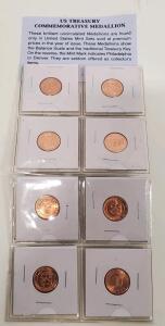 U.S. Treasury Commemorative Medallion Set, 8 Coins, Brilliant Uncirculated, P & D Mints