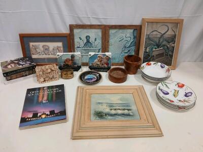 Framed Ocean Wave Oil Painting by Lion & Octopus in Bath Art Prints &ndash; Lot of 4