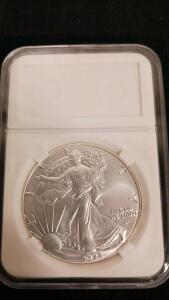 2022 American Silver Eagle 1 oz .999 Fine Silver Coin, West Point Mint Mark "W", Slabbed