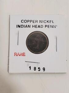 1859 Indian Head Cent, Copper-Nickel, First Year Issue, Laurel Wreath Reverse, Circulated