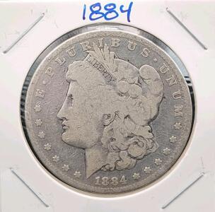 1884 Morgan Silver Dollar, 90% Silver, Liberty Head, United States, Circulated Condition