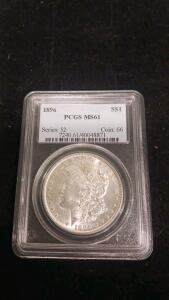 1896 Morgan Silver Dollar PCGS MS61 | 90% Silver | 7240.61/40048871 | No Mint Mark
