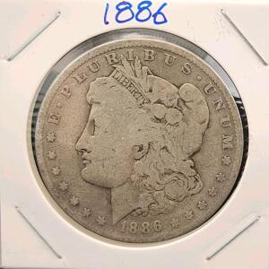 1886 Morgan Silver Dollar &ndash; Philadelphia, 90% Silver, Circulated, Eagle Reverse