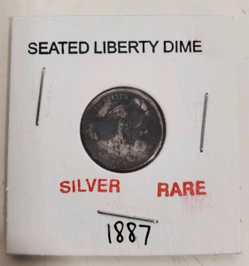1887 Seated Liberty Dime, 90% Silver, Philadelphia Mint, Circulated