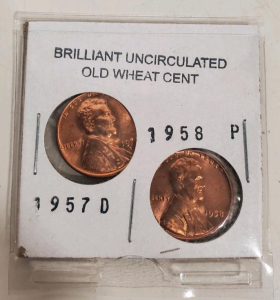 Brilliant Uncirculated 1957-D & 1958-P Lincoln Wheat Cents, Last Wheat Pennies, BU Red Pair