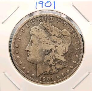 1901-O Morgan Silver Dollar, New Orleans Mint, 90% Silver, Circulated