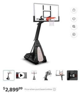 Spalding The Beast 60" Portable Basketball Hoop, Tempered Glass Backboard, 7.5&ndash;10 ft Adjustable