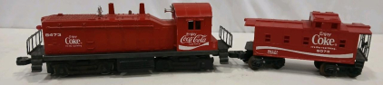Lionel O Scale Coca-Cola Locomotive 8473 & Caboose 9073 Train Cars Red, 1974, Electric Powered
