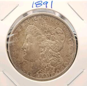 1891 Morgan Silver Dollar, Philadelphia Mint, 90% Silver, Eagle Reverse, Liberty Obverse