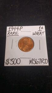 1944-P Lincoln Wheat Cent MS67RD, High Grade Red, Philadelphia Mint, Certified Holder