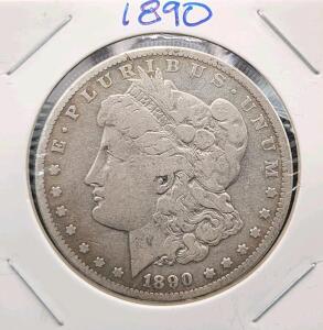 1890 Morgan Silver Dollar Coin - Philadelphia Mint, 90% Silver, Circulated, Classic US Design